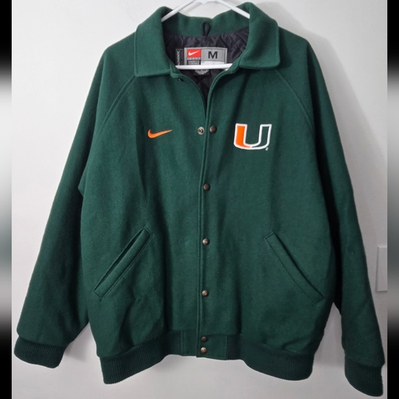 Nike Miami Hurricanes Green Bomber Varsity Jacket U Green Orange Logo Size M - Picture 1 of 13